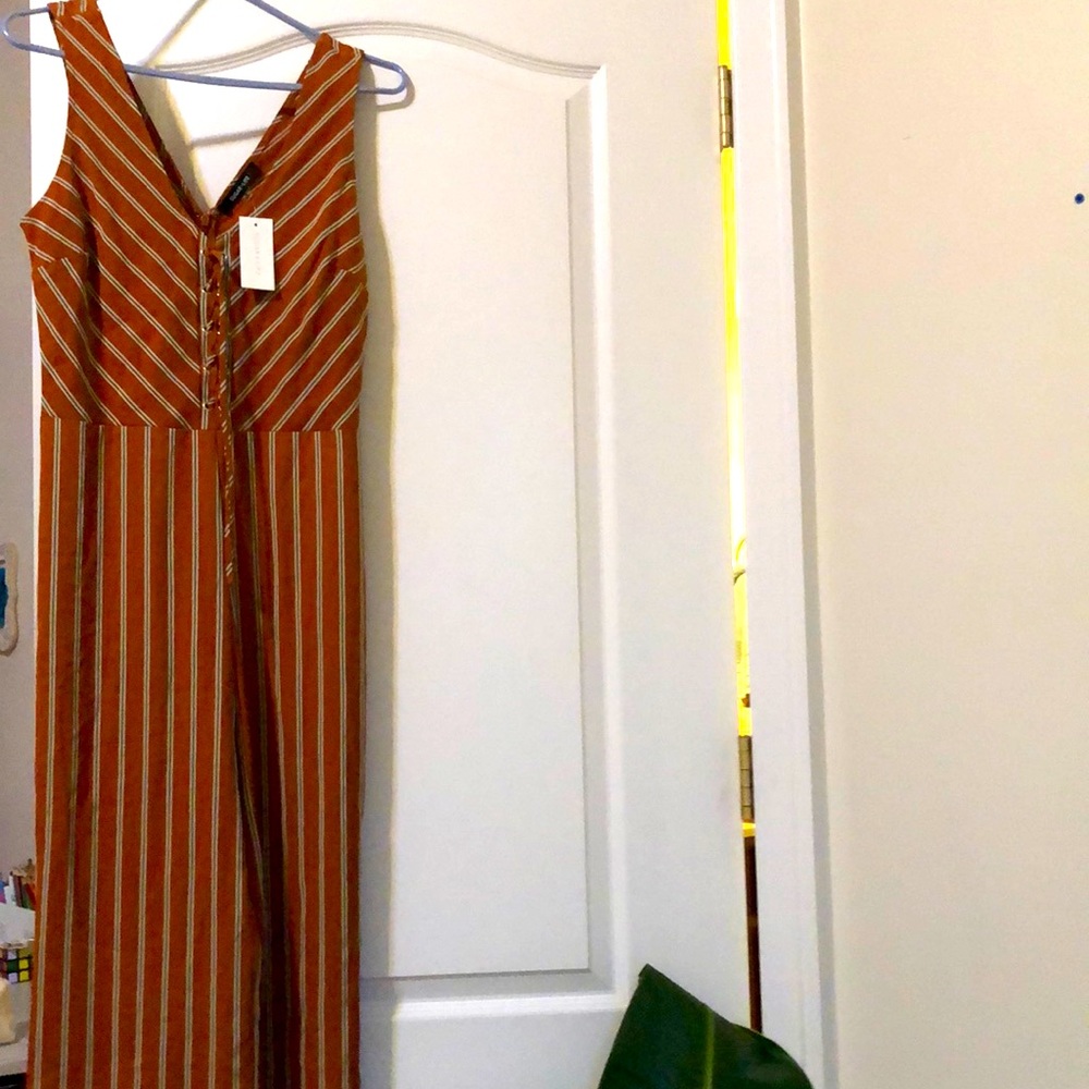 Orange rust jumpsuit tall with stripes